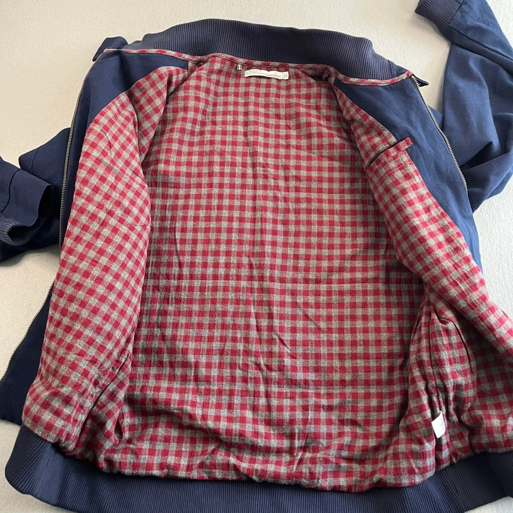 CRIQUET‎ Mens Bomber Jacket Full Zip Pockets Red Plaid Lined Casual Large
